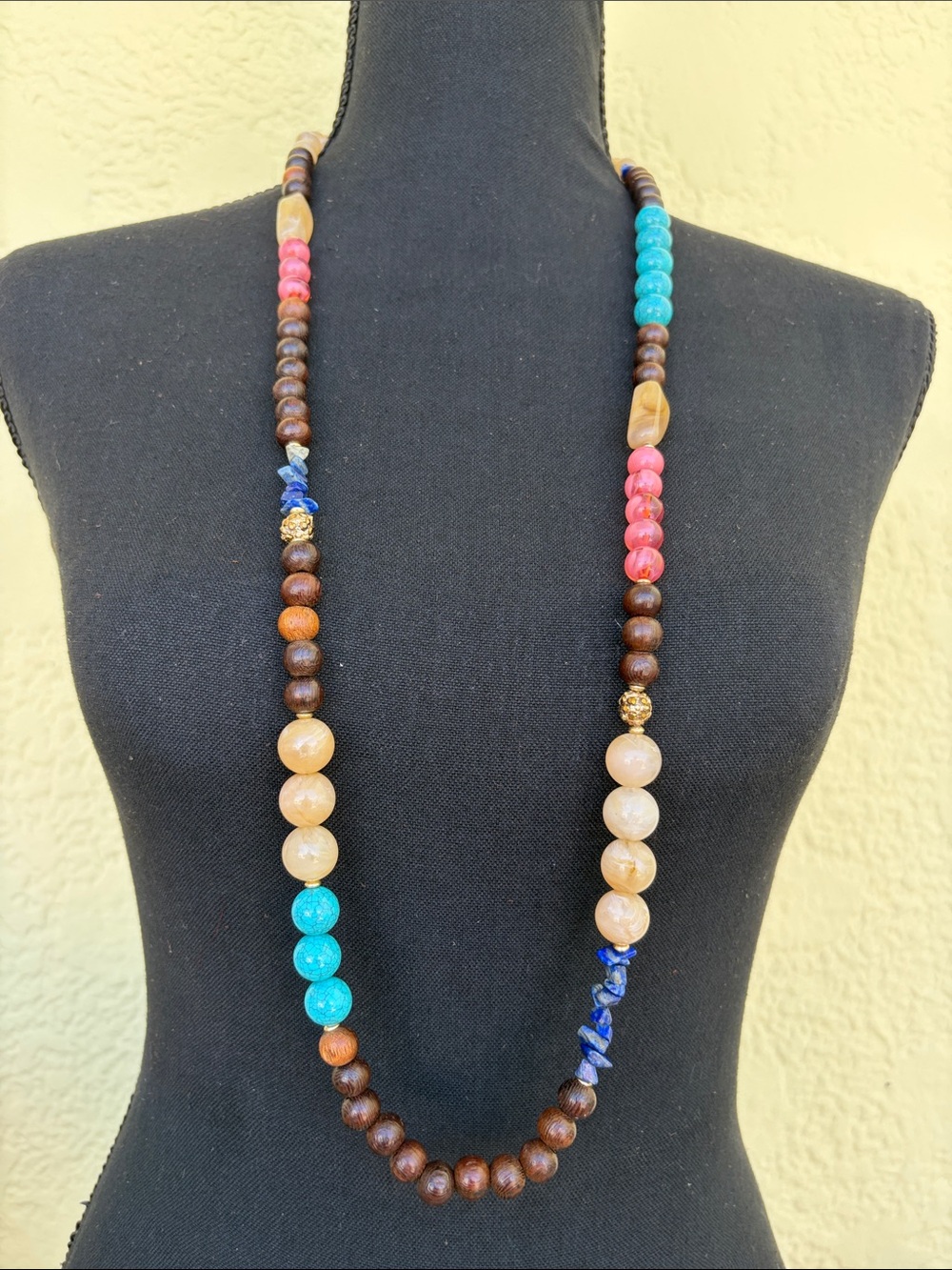 Chico's Multicolor Beaded Long Necklace — Brown, Turquoise & Pink